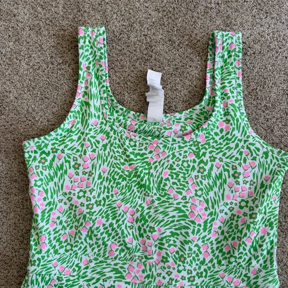 Fabletics Sporty Built in Short Dress Green Pink Floral Athletic Dress - Picture 7 of 11